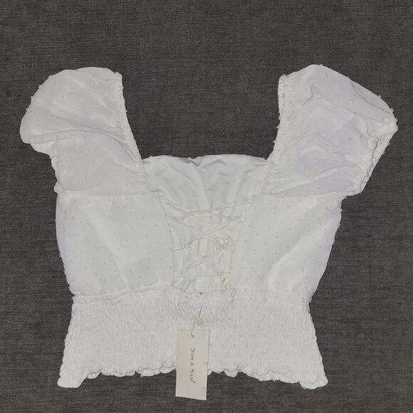 Sim & Sam Women's White Off-the-Shoulder Blouse Crop Top Size Medium - Picture 5 of 14